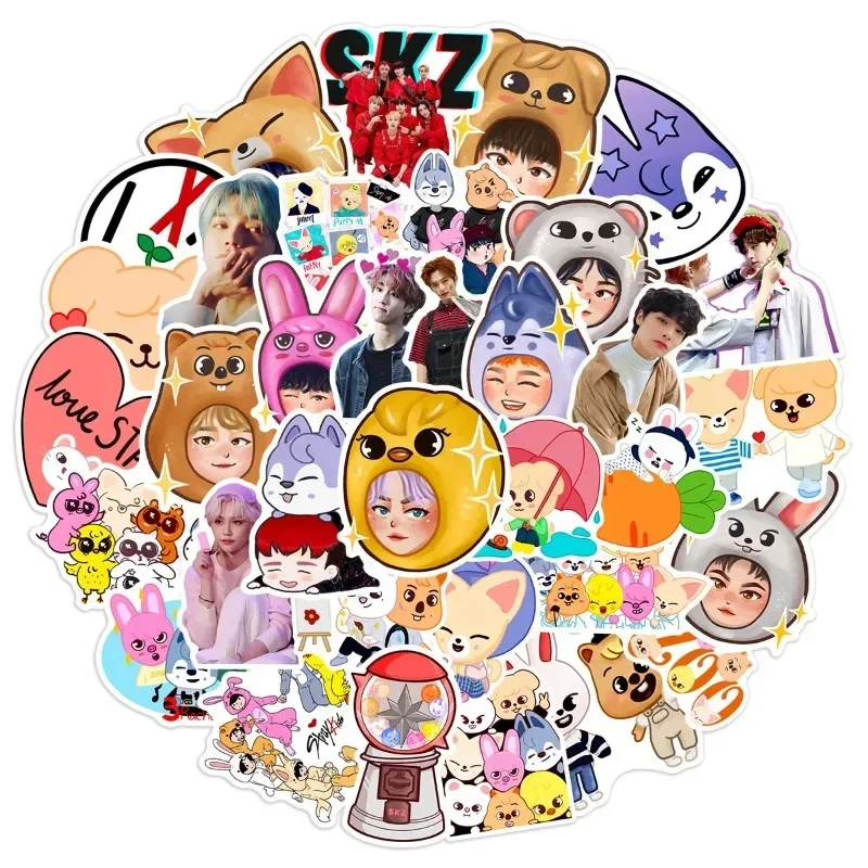 50pcs Kpop Sk Stickers Scrapbooking Laptop Notebook Cartoon Suitcase Graffiti Sticker Decals for Kids Girl Stray Gifts