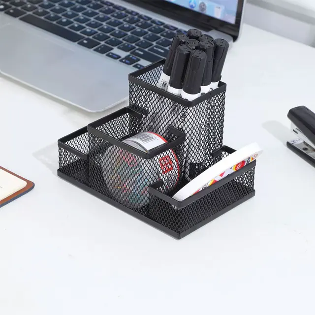 Pen Holder Multi-functional Black Mesh Desk Organizer Pen Holders Desktop Stationery Tame Desktop Clutter for Office Supplies 1