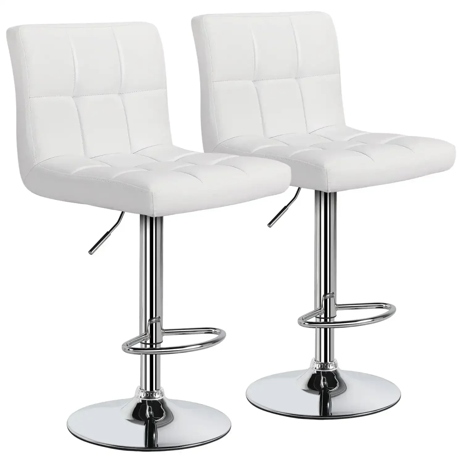 

Easyfashion Adjustable Modern Faux Leather Mid-Back Bar Stool, Set of 2, White
