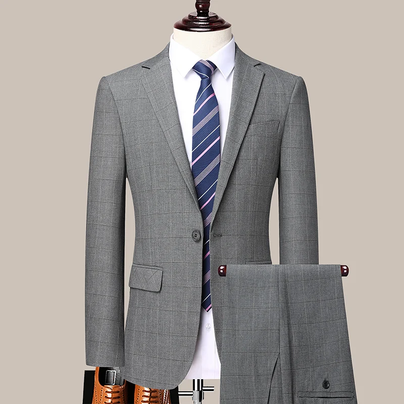 

High Quality (Blazer+ Trousers) Men's British Style Business Casual Senior Wedding Elegant Simple Gentleman Suit Two Pieces