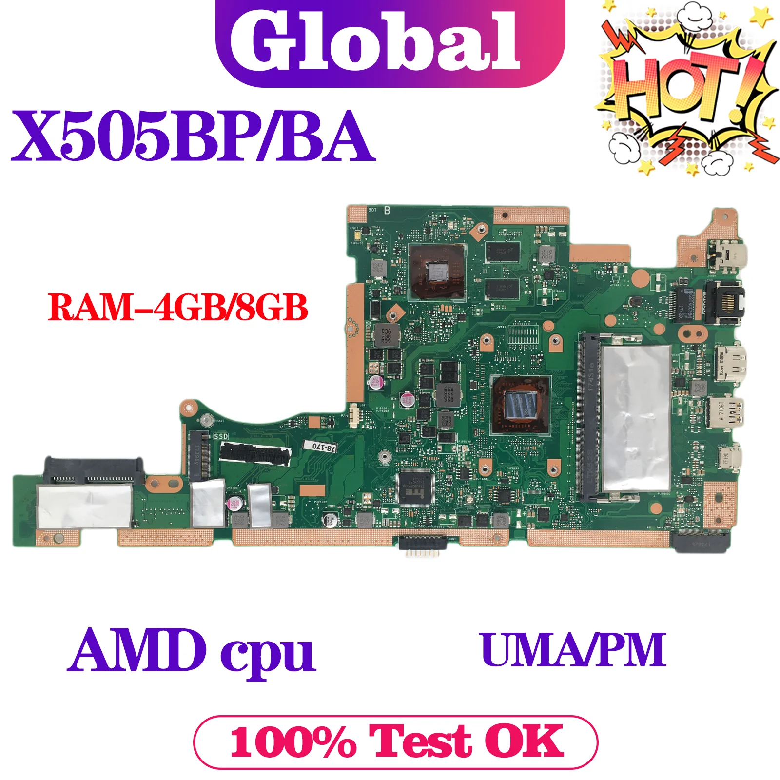 Kefu-placa-mãe Portátil para Asus Vivobook X505ba F505b K505b V505b S505b e2 a4 a6 a9 4gb 8gb de Ram Uma pm