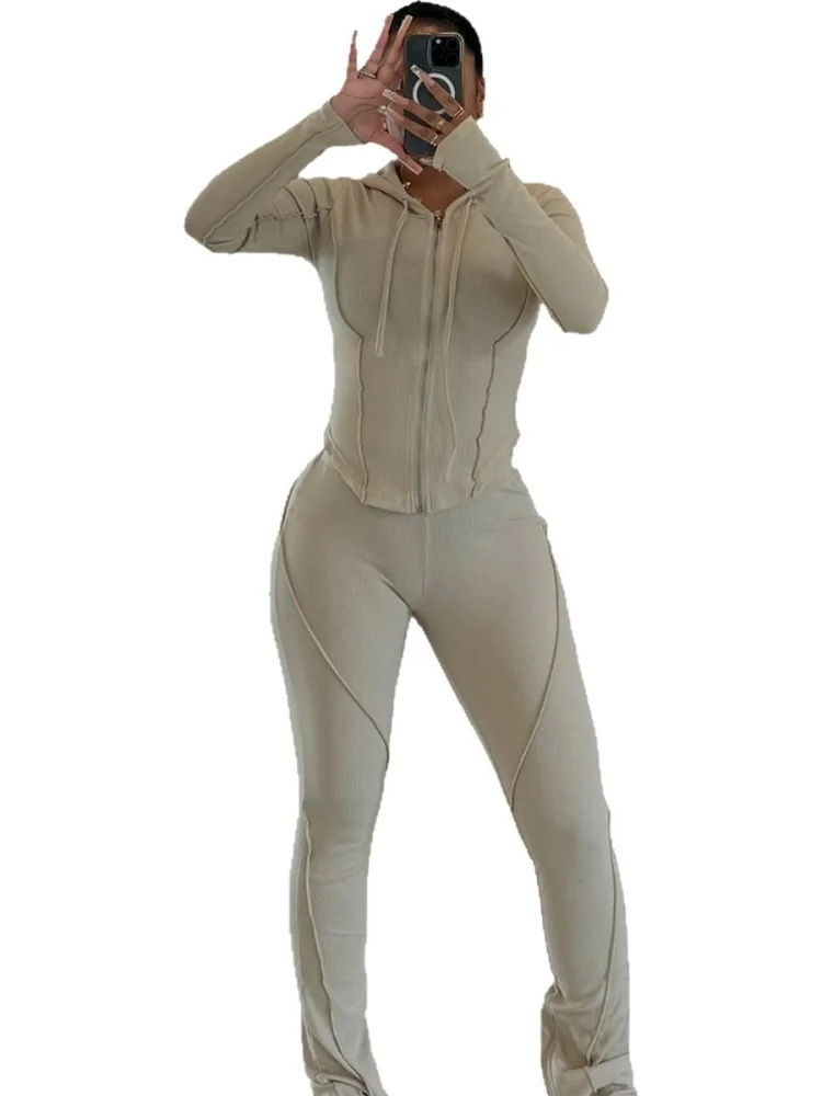 Wmstar Two Piece Set Women Wholesale Fashionable Casual Sporty Autumn Winter Cities Featuring Combination Threaded Pit Strips