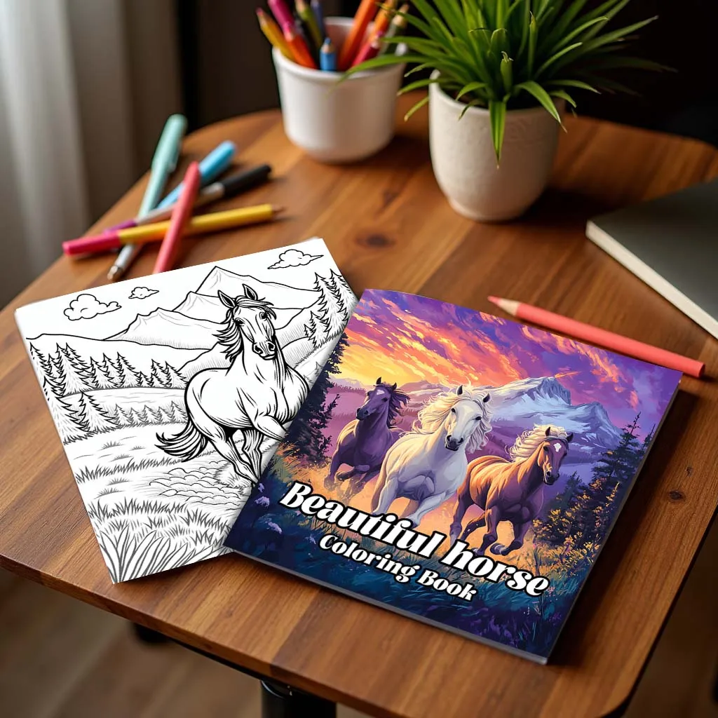 Beautiful Horse Coloring Ideas Theme Colouring Book 24 Pages Hand Painted Coloring Books Soothing Stress For Adult Picture Book 4