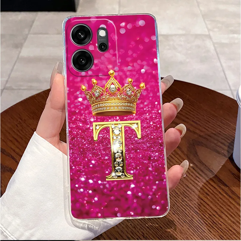 Fashion Crown Initial Letter Clear Soft TPU Phone Case Back Cover Housing