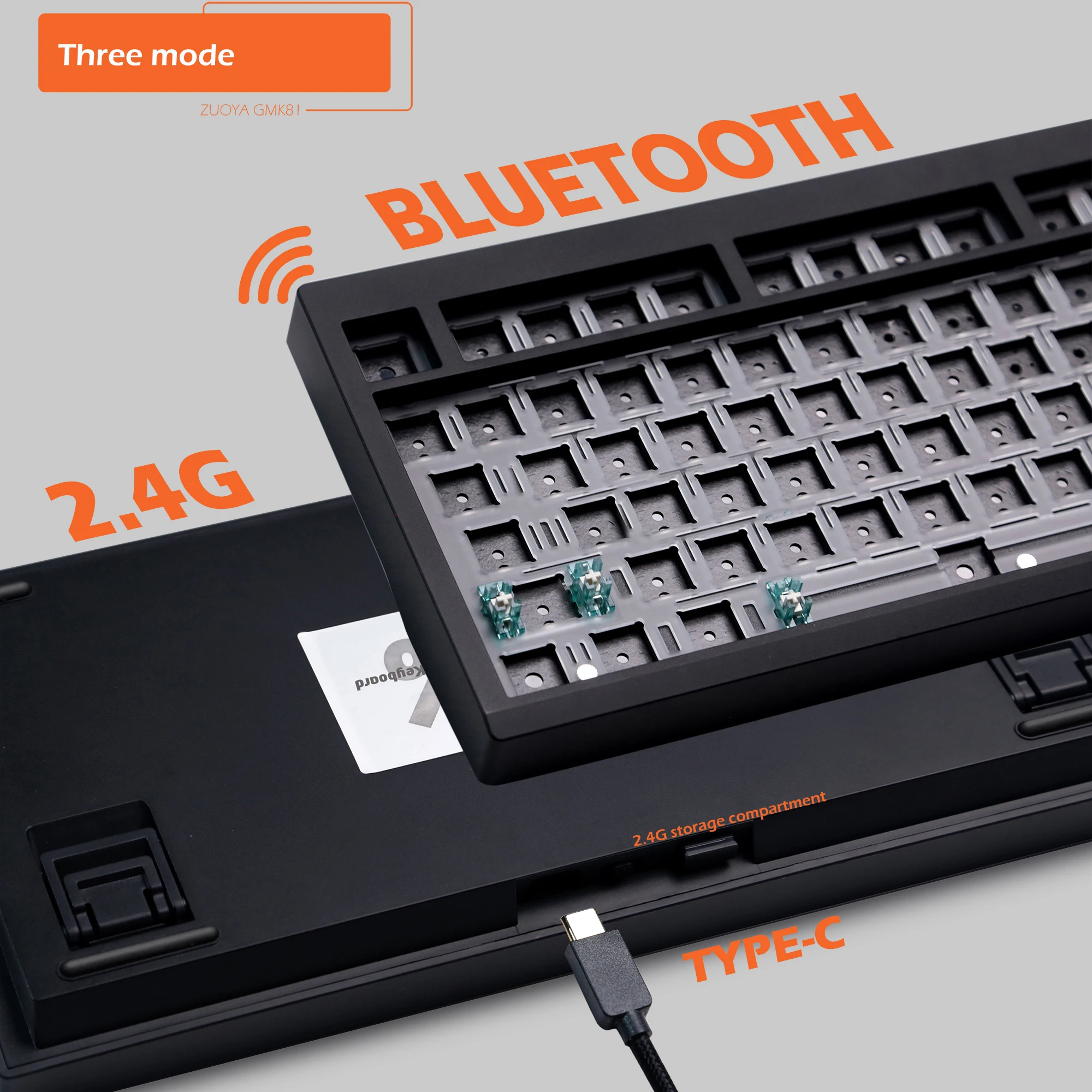 Kit de Teclado Mecânico Hot-swappable Bluetooth 5.0 2.4g Wireless Rgb Backlit Suporte Montado na Junta Via Personalizado Gmk81 - Imagem 5