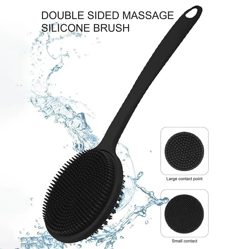Double-Sided Silicone Back Scrubber Long Handle Long Handle Body Bath Brush Mud Back Scrubber Shower Massage Exfoliation Brush