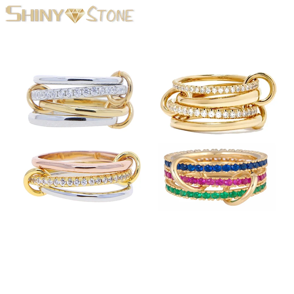 2025 New 3 Colors 4 Links Stacked Rings High Quality Micro Pave Cubic Zircon Mix Color Multi Pieces Stack Full Finger Jewelry 3
