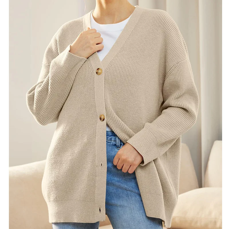 

Fashion Sweater Cardigan White Black Solid Color V-neck Knitted Sweater Women 2023 Winter Long Sleeve Cardigan Female
