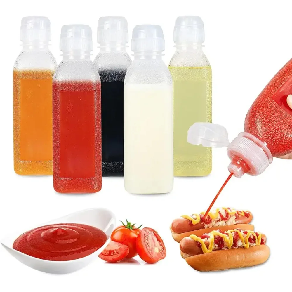 5PCS 300/500ML Condiment Squeeze Seasoning Bottles with Flip Cap Portable Sauce Bento Oil Ketchup BBQ-Condiment Kitchen Supplies condiment squeeze bottles