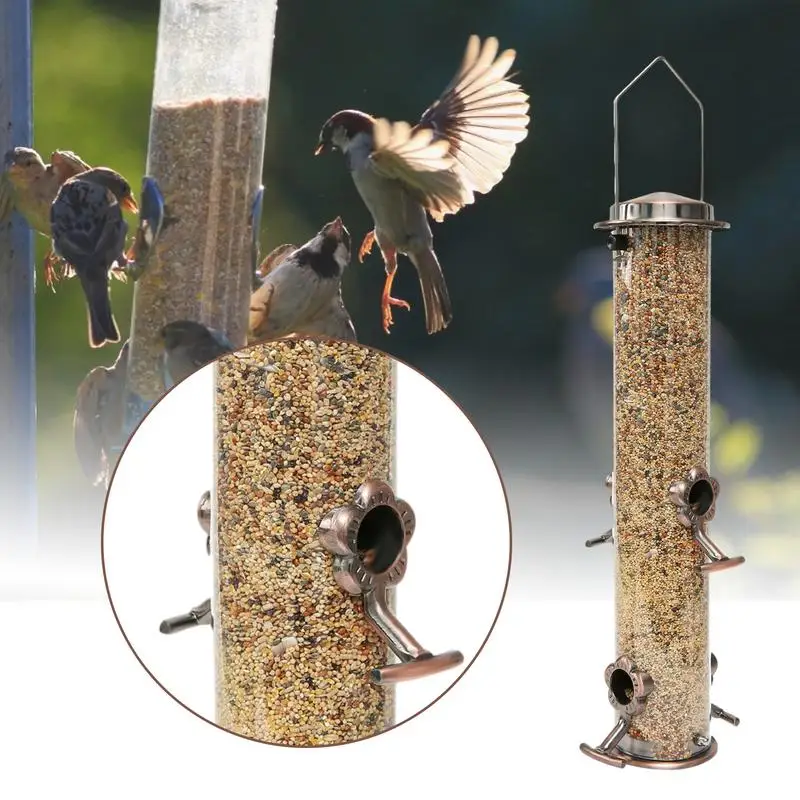 Durable Wild Bird Hanging Feeder Stainless Steel Bird Food Dispenser Container Tubular Anti-rust Outdoor Garden Decor
