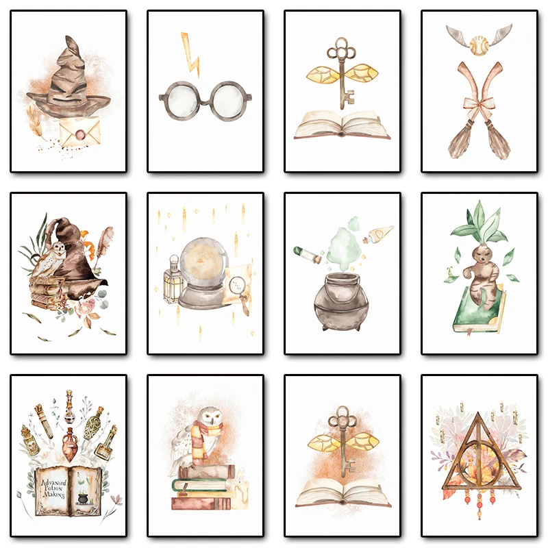 Wizard Magic School Owl Broom Potion Potter Print Poster Canvas Painting Wall Art Pictures For Nursery Kids Room Home Decor