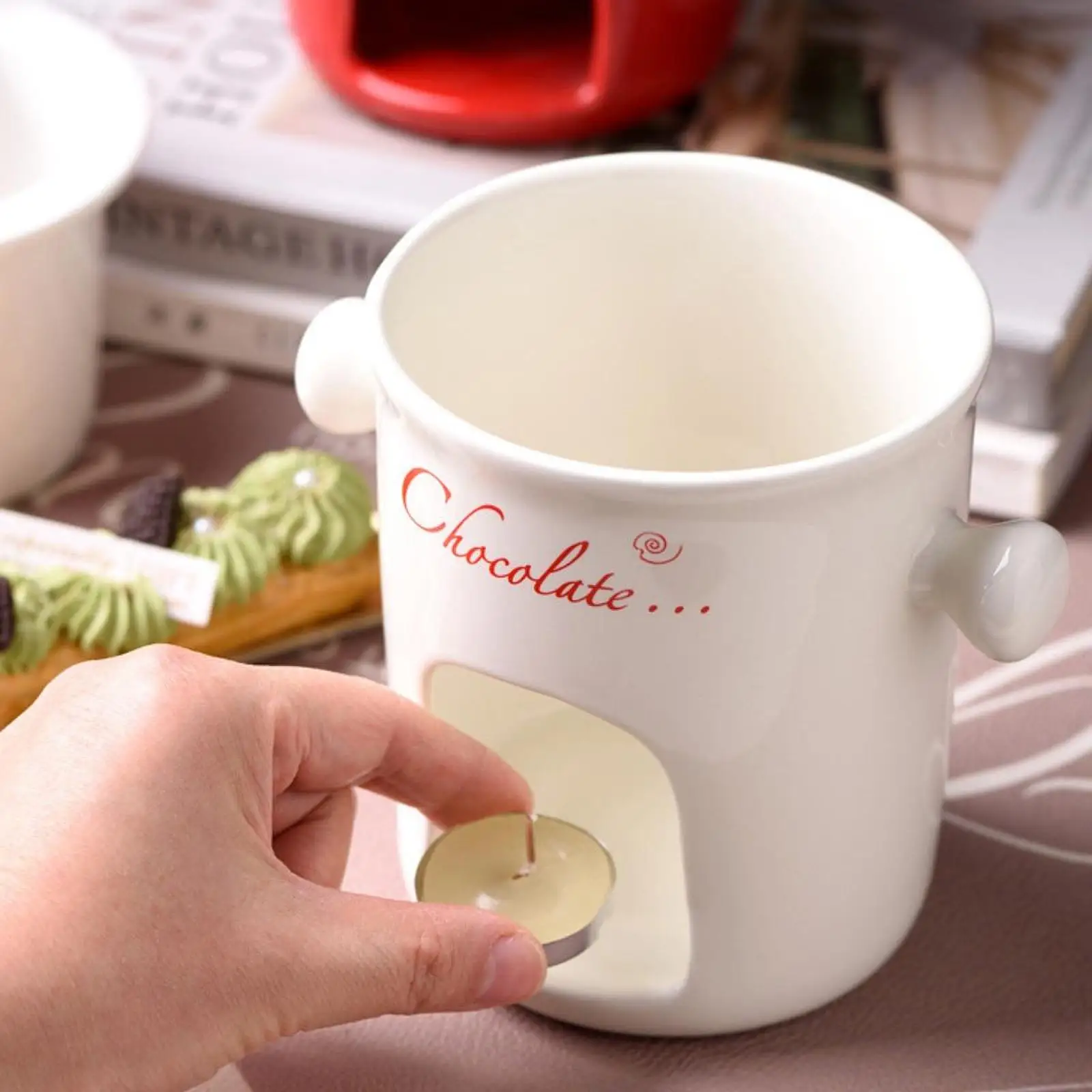Porcelain Chocolate Fondue Pot Butter Melt Pot Swiss Ice Cream Cup Cheese Tapas for Birthday Party Wedding Cooking Cookware