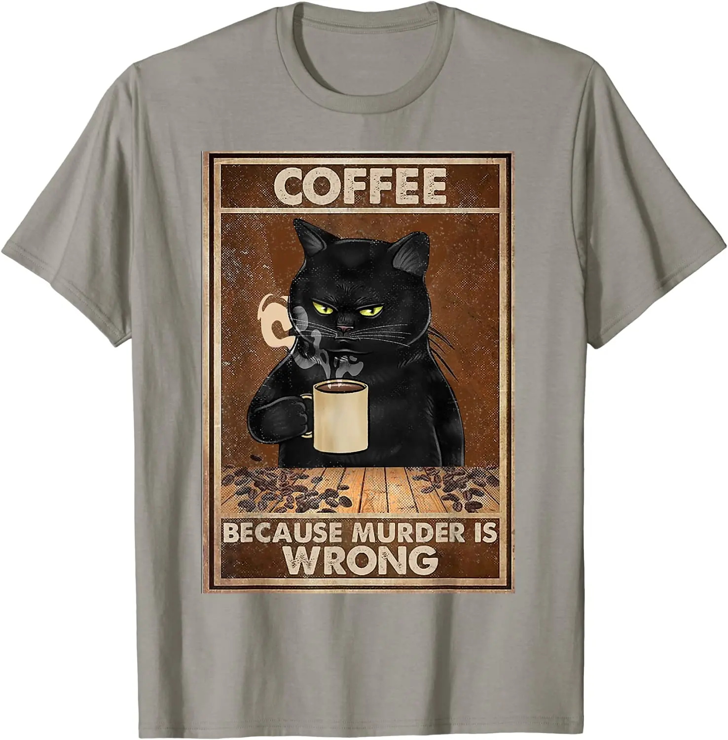 Black Cat Coffee Humor Oversized Cotton T-Shirt