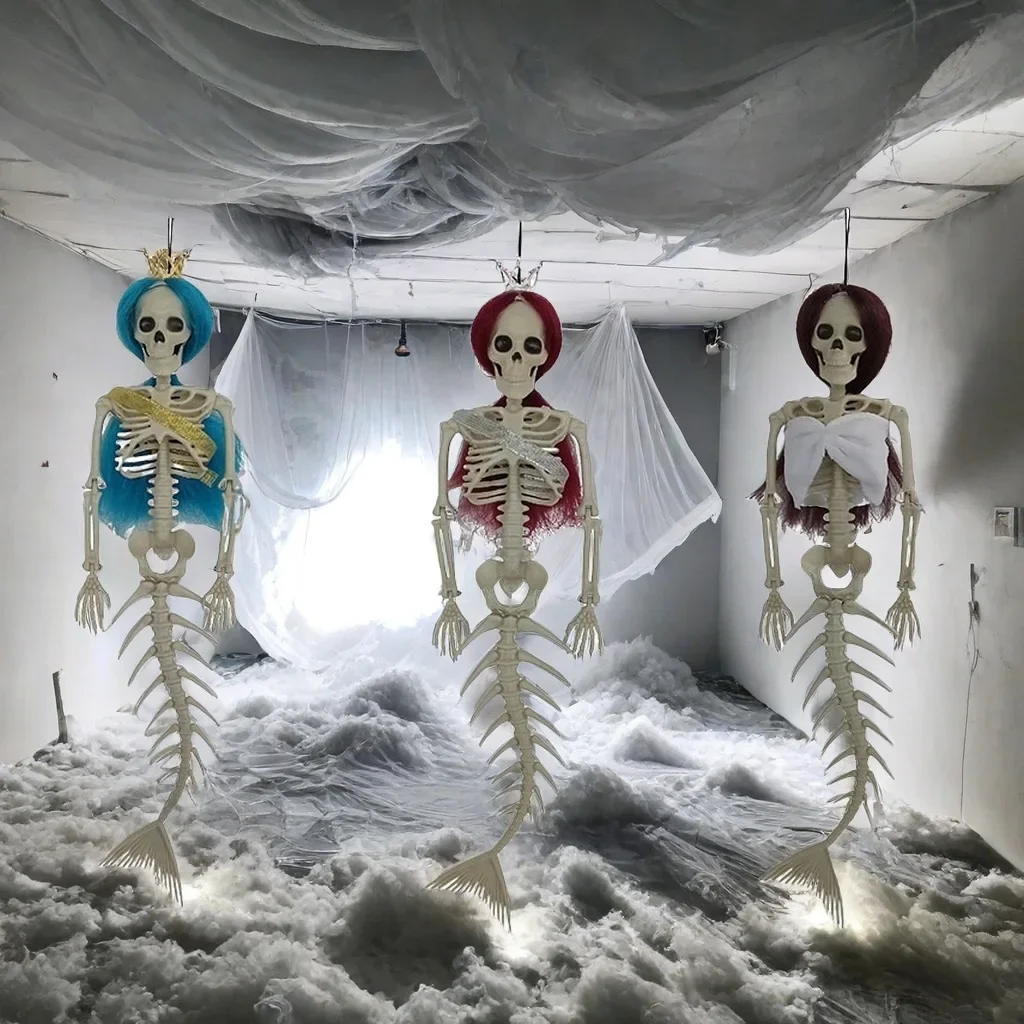 

2024 New Halloween Hanging Mermaid Bone Pendant Outdoor Courtyard Ghost House Party Festival Holiday DIY Decoration