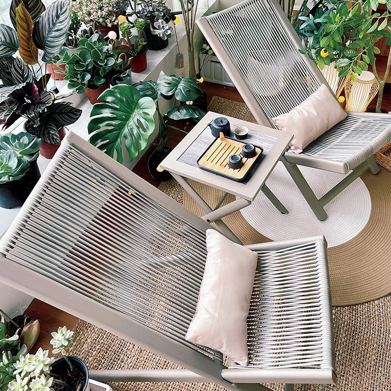 

Balcony Leisure Table And Chair Reading Rattan Recliner Small Table And Chair Combination Courtyard Garden Furniture Sets WKGF