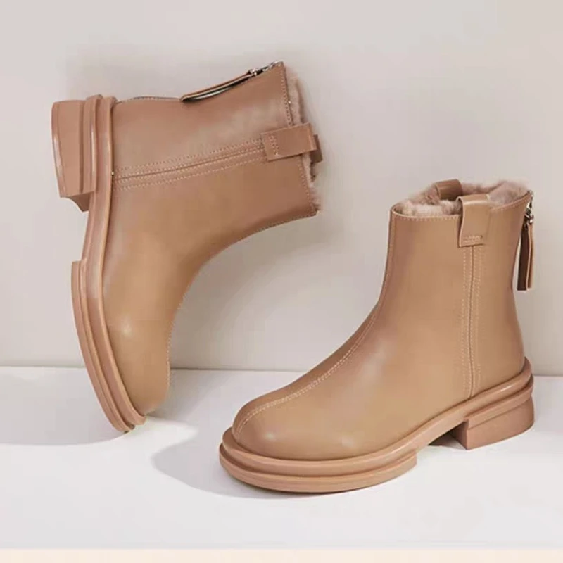 

Осенние новые кожаные ботильоны, теплые байкерские ботинки с плюшевой подкладкой, на молнии, в стиле панк, на квадратном каблуке, современные повседневные готические женские ботинки до середины икры