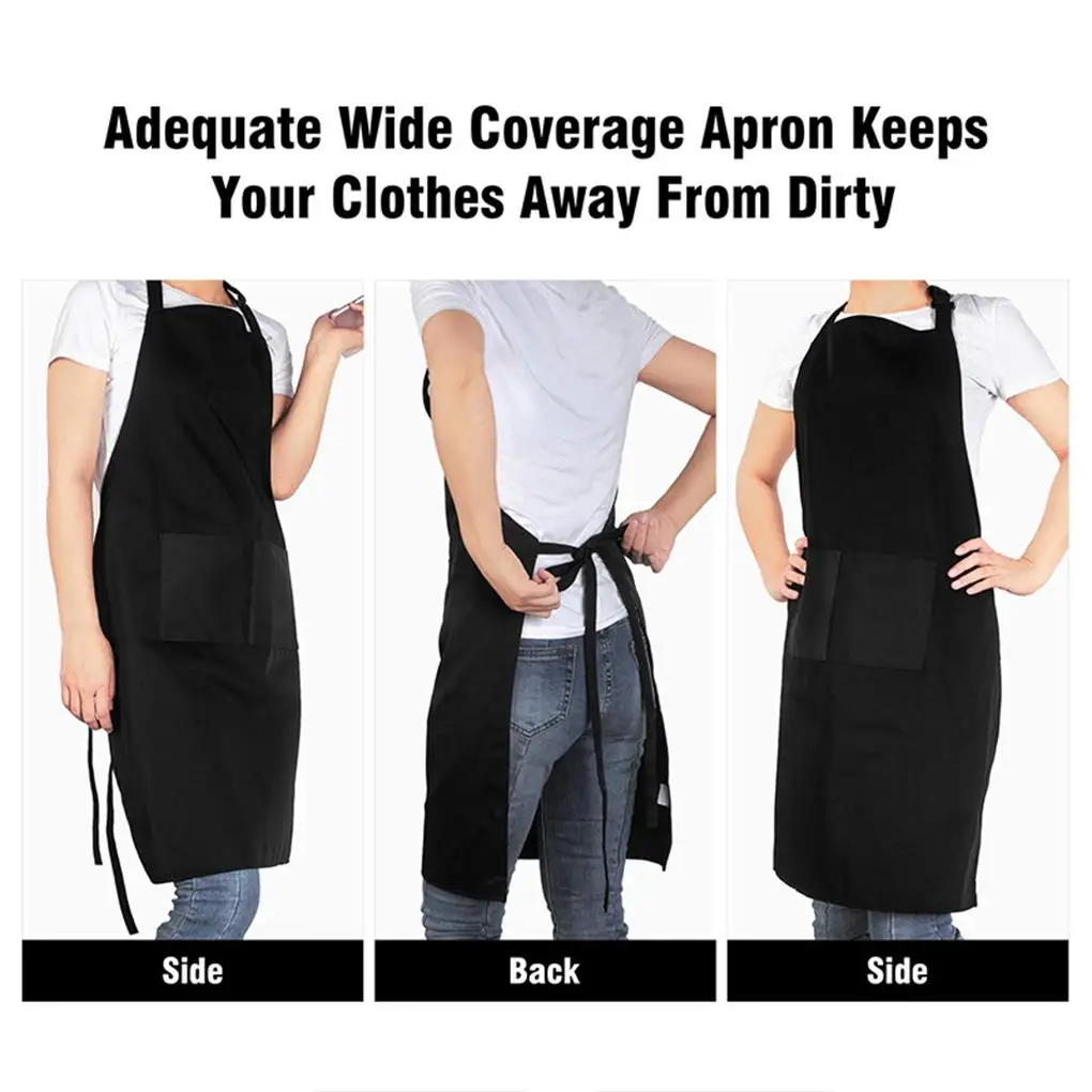 Cotton Adjustable Bib Apron With Large Pocket Waterproof Machine Washable Adjustable Neck Strap