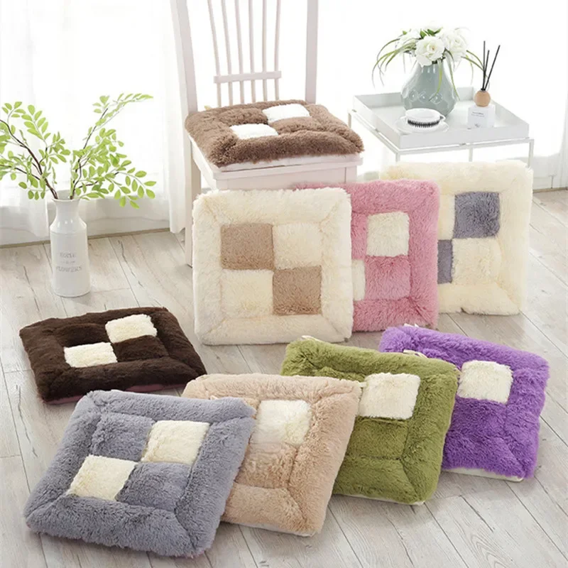 

Plush Square Seat Cushion Thick Warm Soft Fur Plaid Cushion Office Boss Chair Square Cushion Universal Car Seat Mat