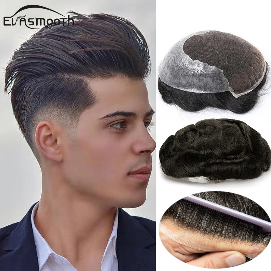 Swiss Lace Thin Skin Base Men Toupee Hair Replacement System Unit Natural Human Hair Prosthesis Man Wig