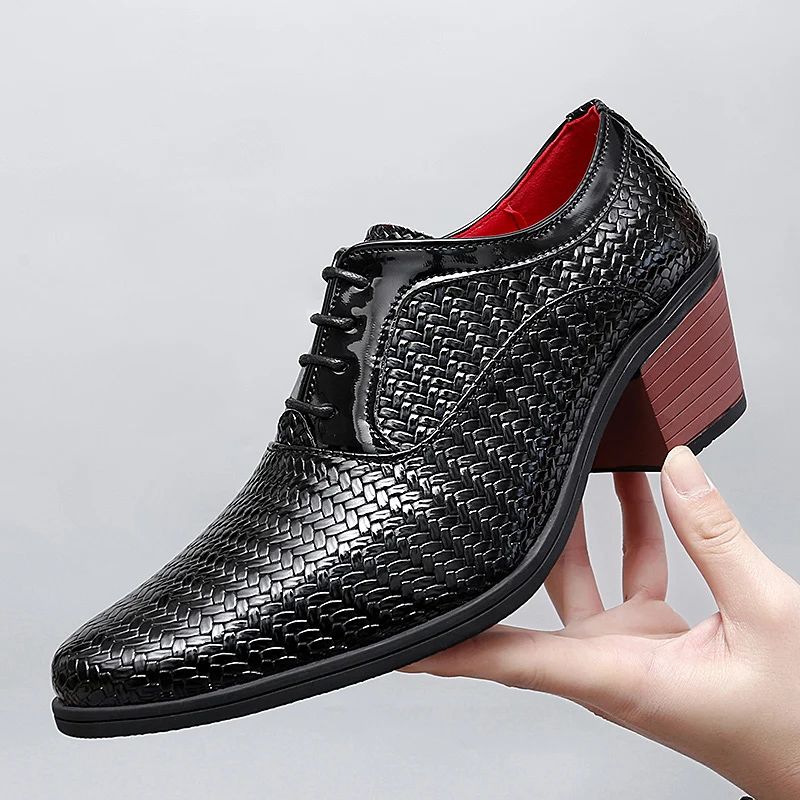 

Men Leather Lace Up Height Increasing Shoes Designer Pointed Toe Casual Heighten Formal Oxfords Business Office Dress Shoes Male