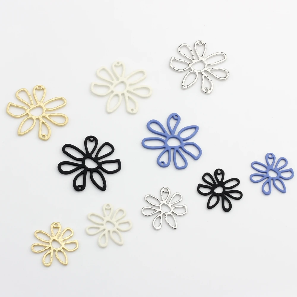 Zink-legierung Farbe Spray Farbe Hohl Blumen Charms Stecker 6 teile/los Für DIY Ohrringe Schmuck Machen Zubehör – Detail 12