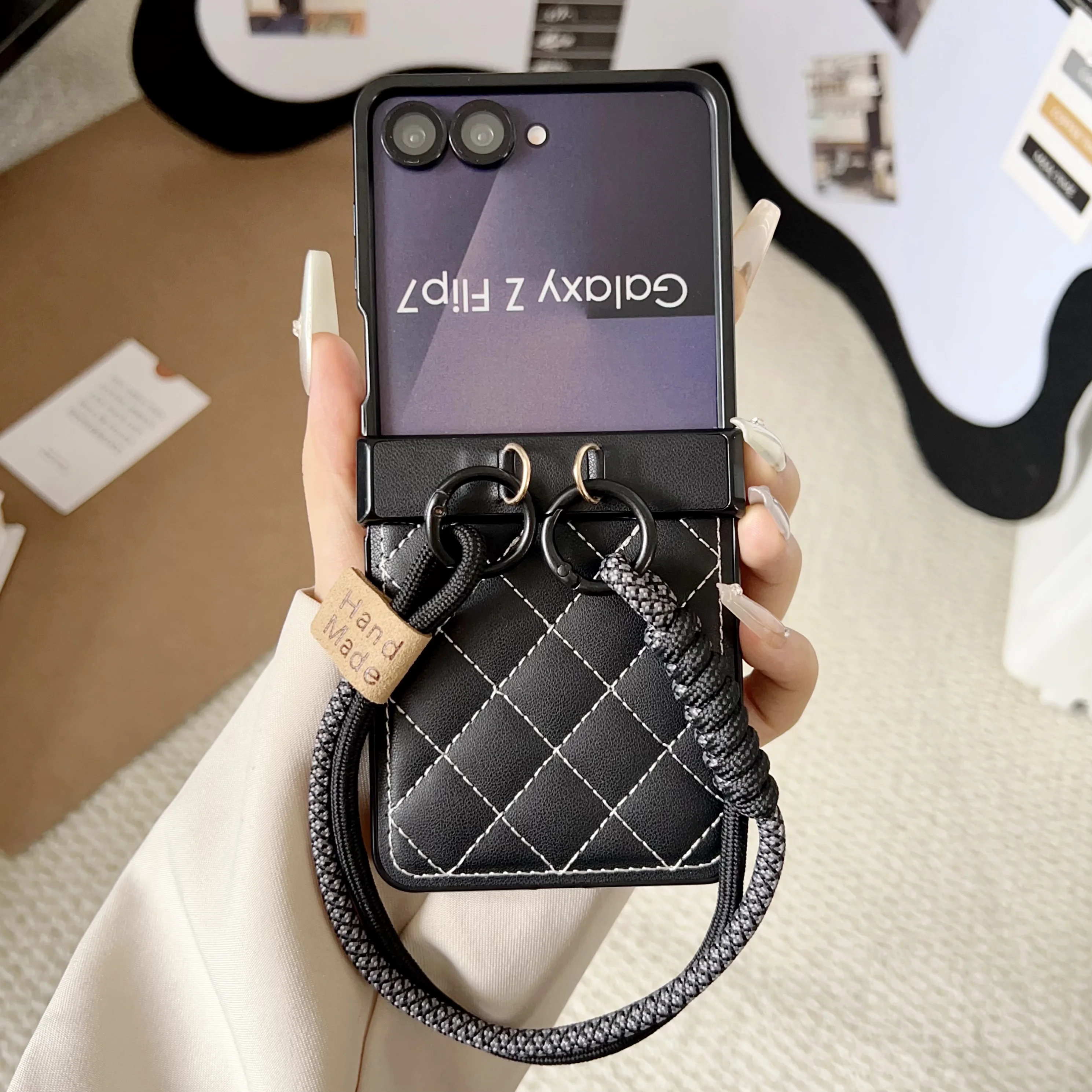 Rhombus Retro Wrist Strap PU Leather Phone Case with Shockproof Hinge Cover