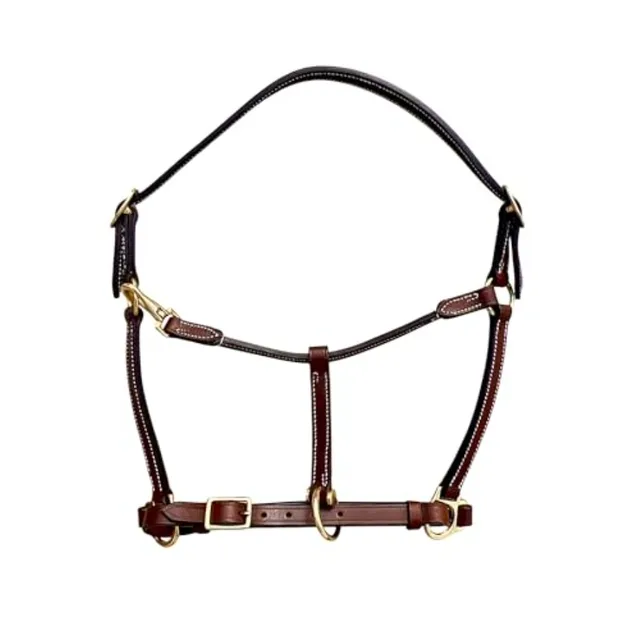 Everyday Turnout Halter for Horses: Handmade 3/4 Wide Vegetable-Tanned Leather Solid Brass Hardware Hand Machine Stitched Natur