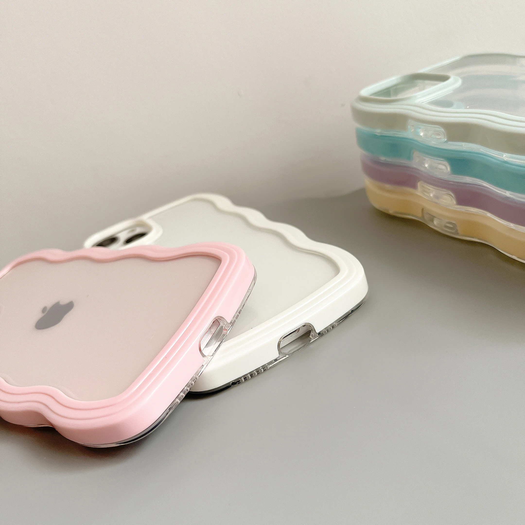 Chic Candy Transparent Shockproof Phone Case with Wave Frame Design