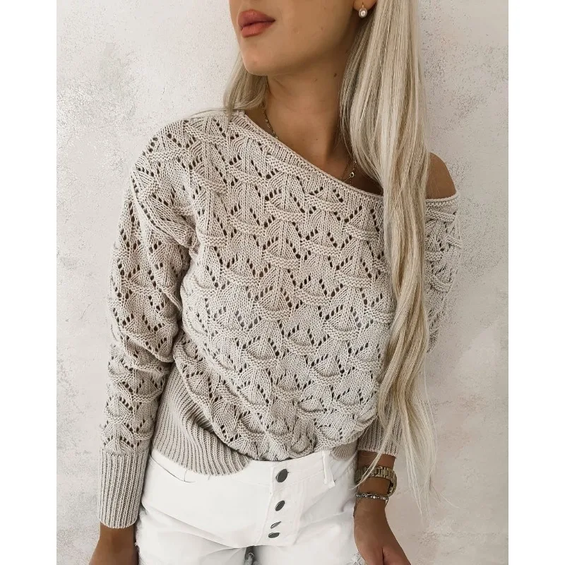 

2023 Women Shouyi Hollow-out Leisure Commuting Long Sleeve Pullover Sweater