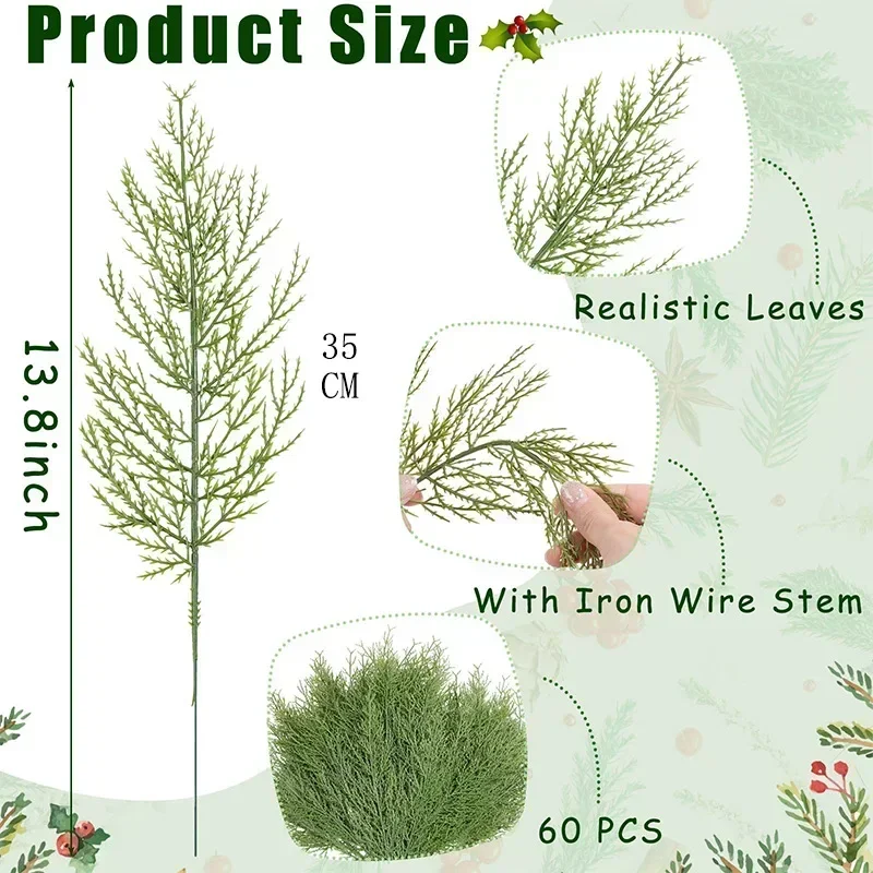 Artificial Cedar Spray Branches, Cedar Branches, Twig, Cypress Stems, Pine Needle Branches, DIY Bouquet, Christmas, 5Pcs