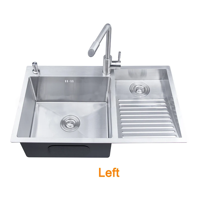 304 Stainless Steel Manual Kitchen Sink Single Bowl 80x48cm Above Counter / Undermount with Washboard & Dispenser