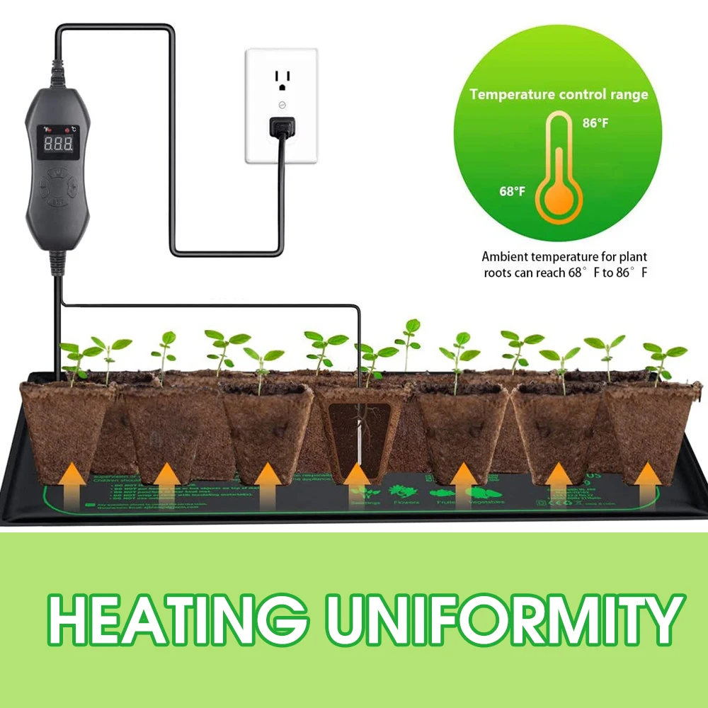 50W Seedling Heating Mat Adjustable Thermostat Setting 20℃ to 45℃ for Winter Plants Nursery Warm Seed Germination Grow