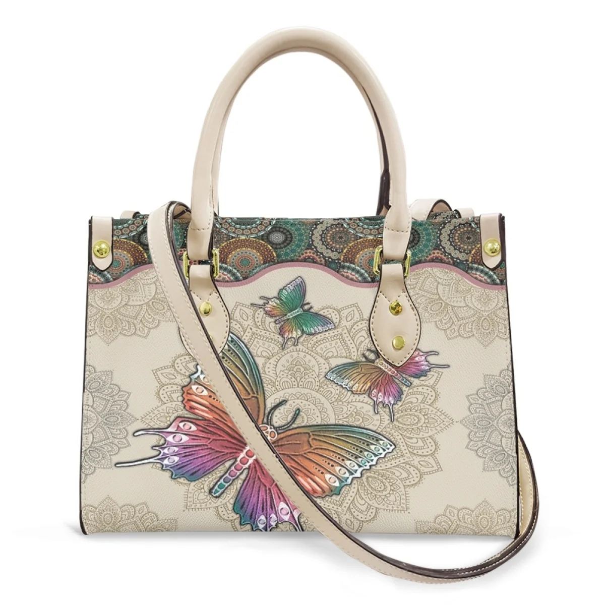 

Belidome Mandala Butterfly Print Luxury Women Fashion Handbags Wallet Tote Bag Shoulder Bag Top Handle Satchel Purse Sac A Main