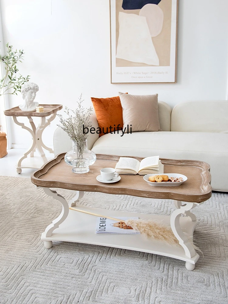 

zqRetro American Coffee Table Furniture French Style Creative Living Room Sofa Side Table Square Simple Short Table