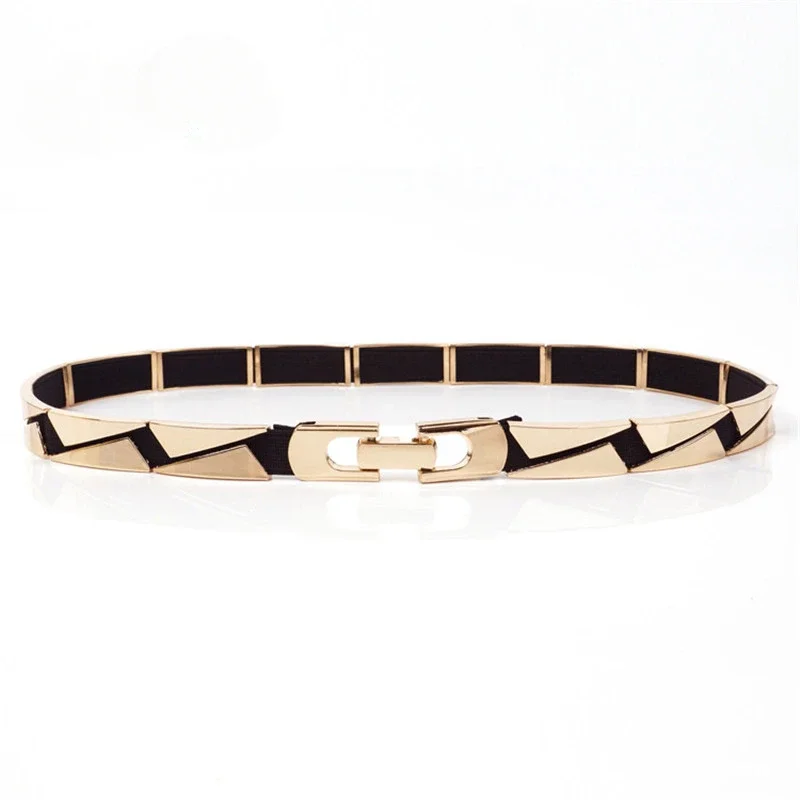 

2023 New Women Band Elastic Mirror Metal Waist Belt Leather Metallic Bling Gold Plate Thin Belt Dress Decoration BL09 2024 New