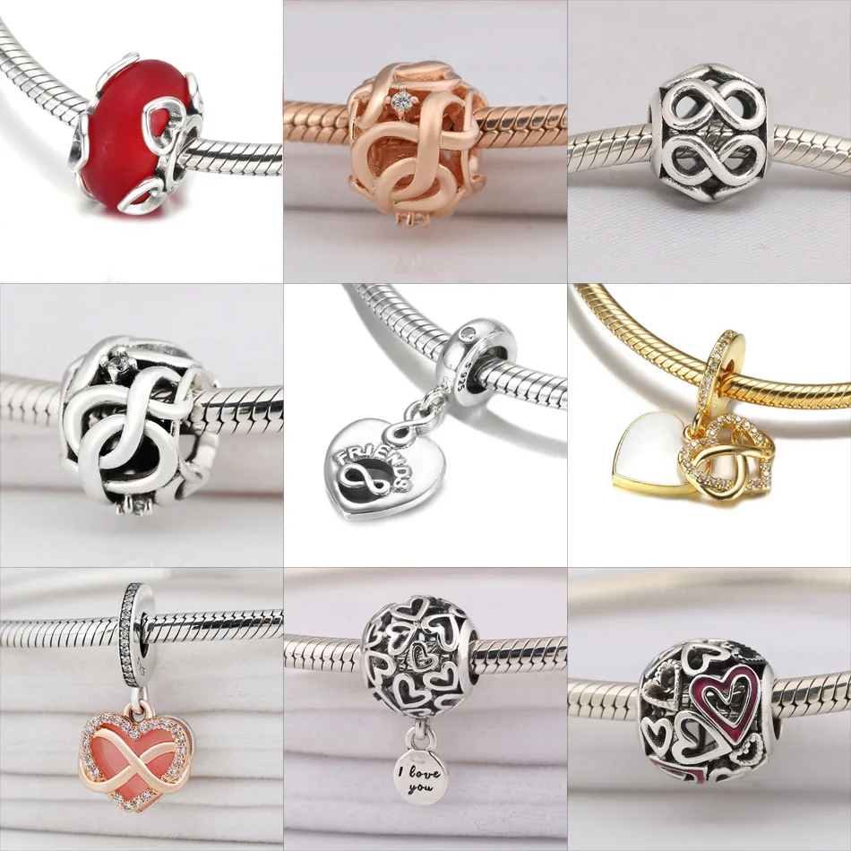 

Love Infinity Dangle Charm Fit Women Bracelets Bangles S925 Silver Family Forever Openwork Heart Bead Girl Lady Birthday Gift