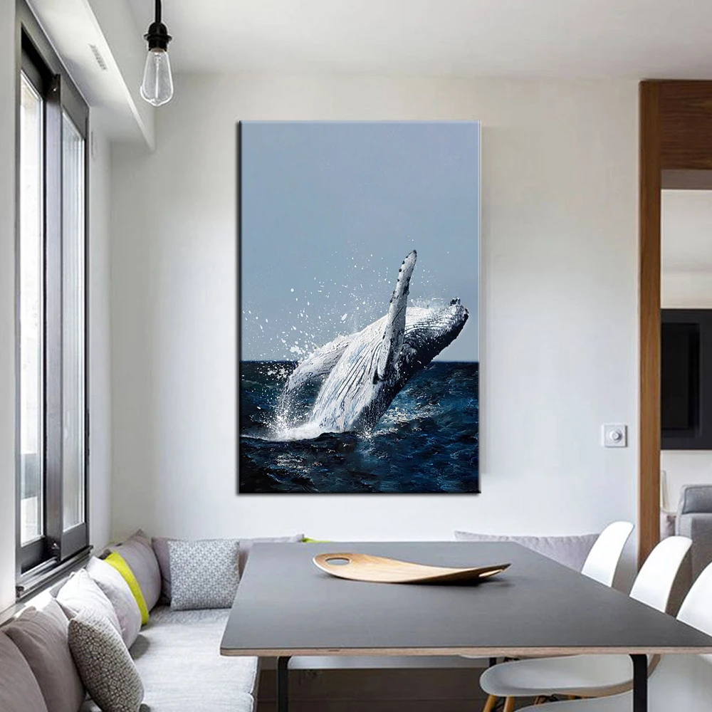 

Hand Painted Oil Painting Original Humpback Whale Oil Painting Large Abstract Ocean Canvas Wall Art Modern Animal Wall Art Decor