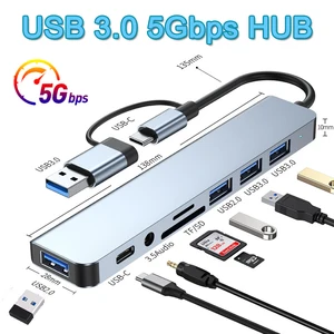 USB 3,0 5/8 порт концентратор OTG адаптер 5 Гбит/с Высокоскоростной USB 3,0 2,0 разделитель 3,5 аудио для Xiaomi Macbook Pro Air компьютерные аксессуары