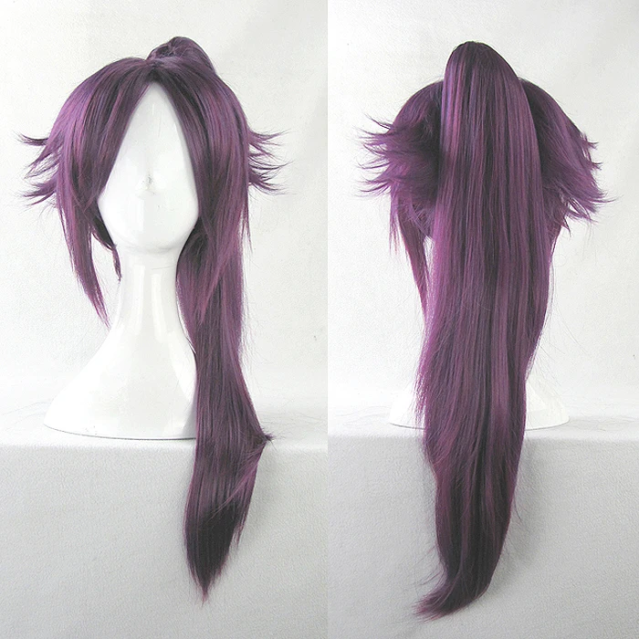 

BLEACH Shihouin Yoruichi Cosplay Wigs High-temperature Fiber Synthetic Hair Base Wig Tiger Clip Purple Hair With free wig net