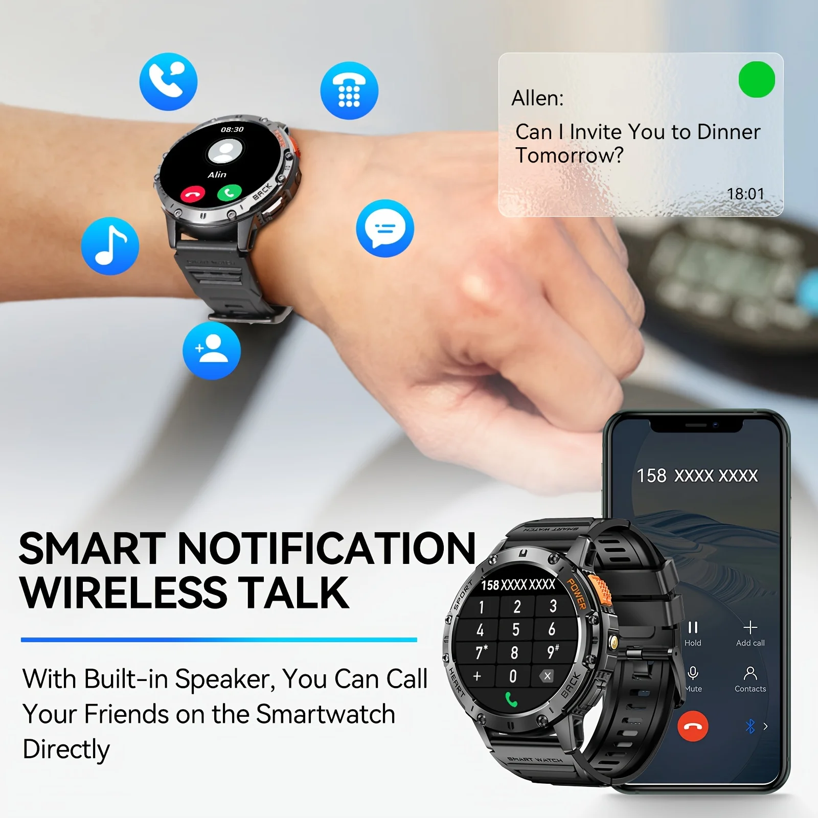 New Military Outdoor Sport Smart Watch Men 1.43Inch AMOLED HD Screen Flashlight IP68 Waterproof Watch Wireless Call Smartwatch 6