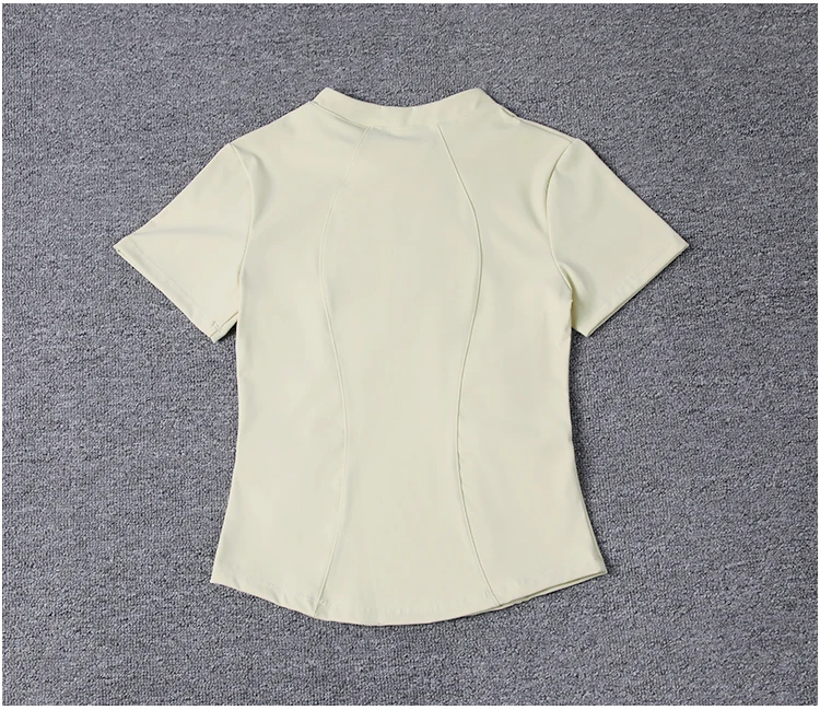 2024 halber Reiß verschluss Rundhals ausschnitt Sport Laufen Kurzarm Yoga T-Shirt Modedesign schmal geschnittenes Crop T-Shirt für Frauen – Detail 11