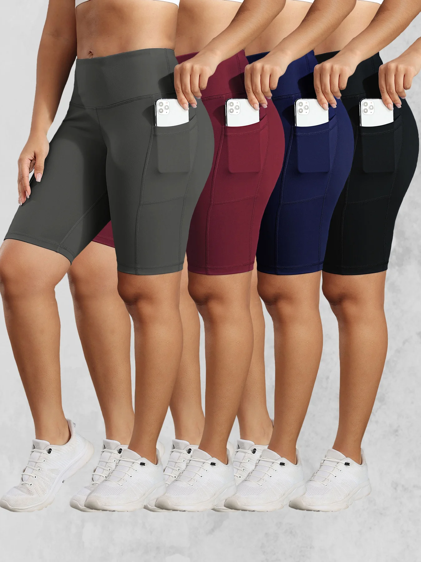 Yoga shorts women solid high waist butt lifting workout tights gym elastic cycling shorts with 3 pockets activewear