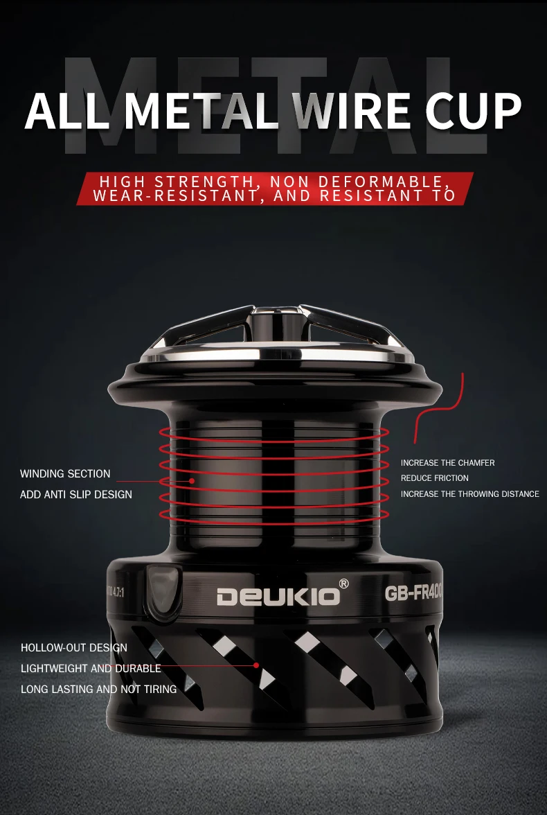 DEUKIO Spinnrolle mit Bremsfunktion und Alarm, 5+1BB, 4.8:1 Übersetzungsverhältnis, 8kg Bremskraft für Karpfenangeln, CNC-Griff – Detail 11