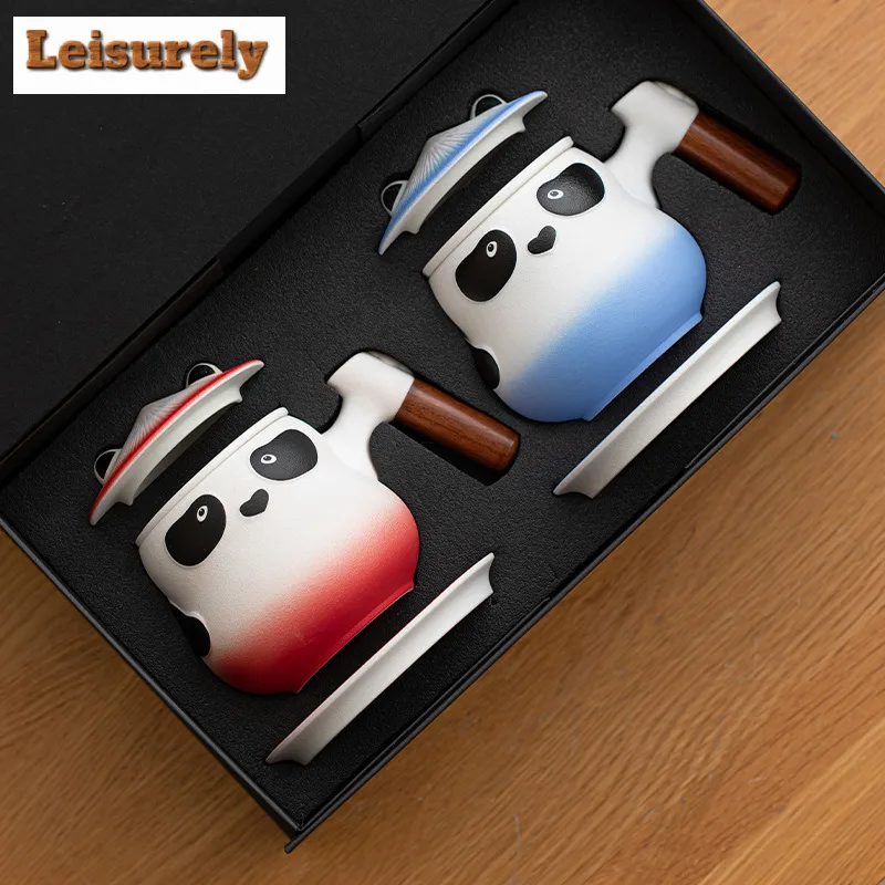 360ml Cute Panda Coffee Mug With Plate Hot Chocolate Cup Afternoon Tea Mug Cup Saucer Kit Office Water Cup Tea Services Supplies
