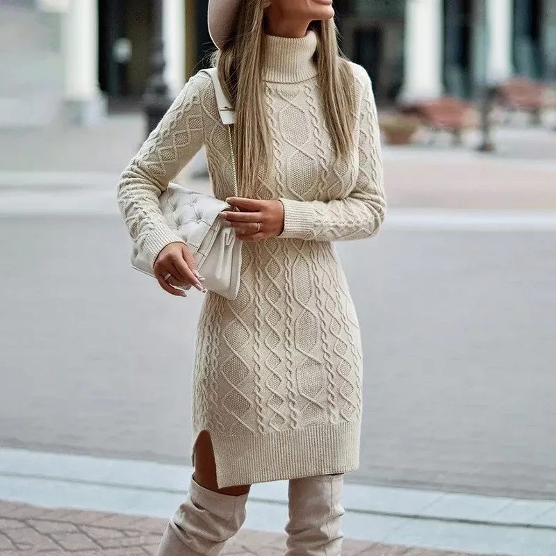 

Wepbel Y2K Half Turtleneck Knit Dress Sweater Long Sleeve Autumn Winter Sexy Women Jumpers Dress Slim Fits mini Knitted Dress