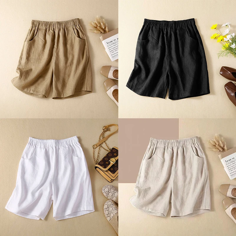 

2024 Commuter Versatile Summer Ladies Cotton Linen Wide-legged Pants Summer Loose High-waisted Thin Section Women Casual Shorts