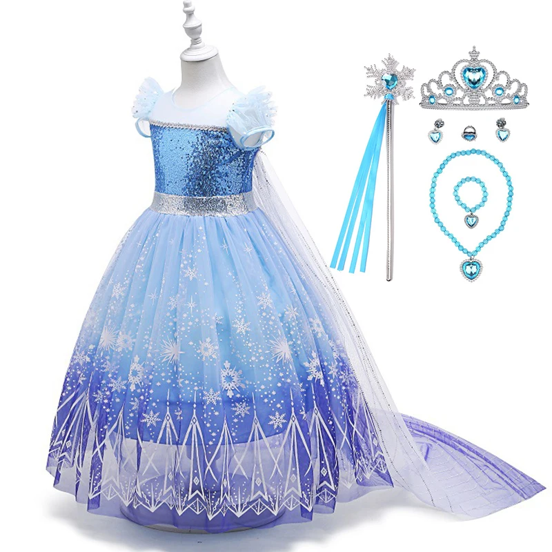 Disfraz de princesa Elsa de la Reina de las Nieves de Disney para niñas, disfraz de Cosplay para Halloween, carnaval, fiesta, baile de graduación