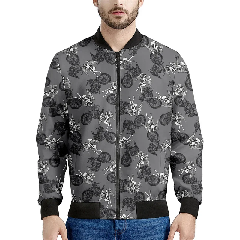 thumbnail image 1 of Chaqueta de motocicleta negra para hombre, chaqueta con cremallera estampada en 3D, chaquetas casuales deportivas de calle, camisetas para mujer, sudadera bomber para primavera y otoño, 1 of 4