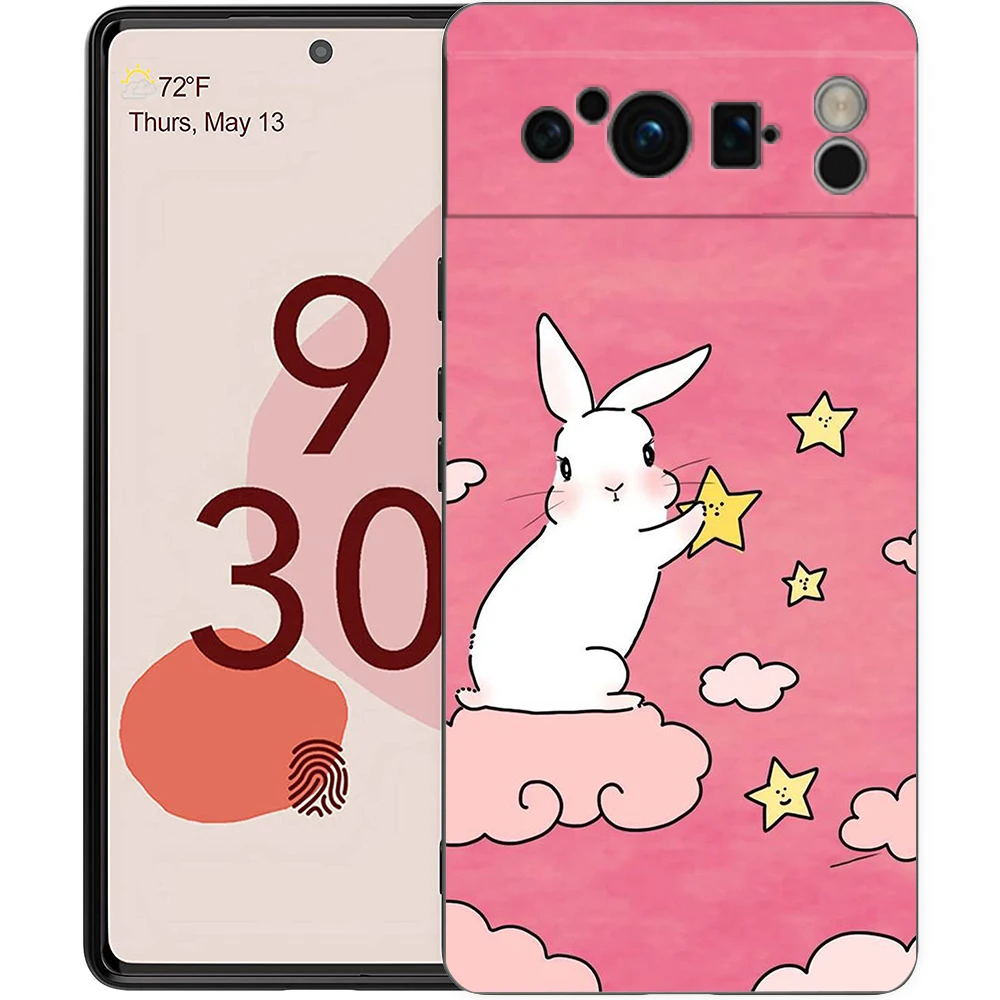 Cute Colorful Rabbit Phone Case - Soft Shockproof TPU Black Cover