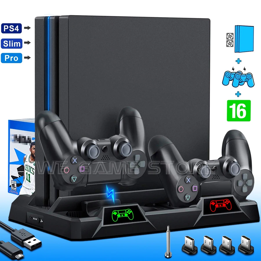 PS4 Slim Pro Console Universal Vertical Cooling Stand Gamepad Charging Station Game Disc Holder For Sony Playstation 4 Accessory